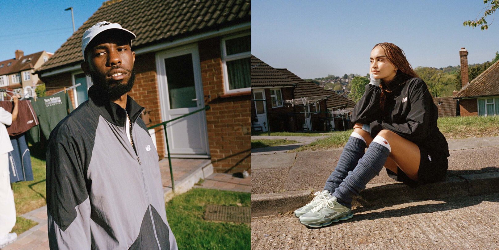 Split image of male and female wearing the sport legacy jacket
